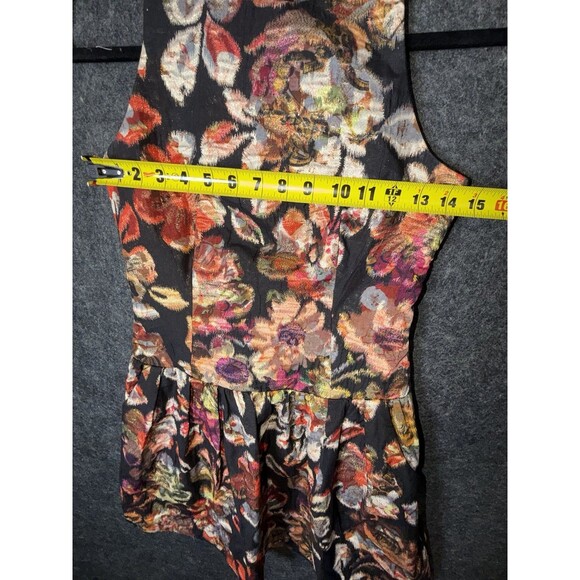 EIFSDOTTIR Size 0 Cocktail Dress Black Multi Floral Shimmer Cutout Back Pockets - Picture 3 of 9